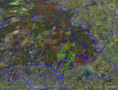 Combined tracklog view of the southern Veluwezoom area